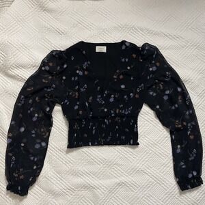 Wilfred Women's 2XS Shirt Cropped Sheer V Neck Long Slv Whimsigoth Fairy Floral